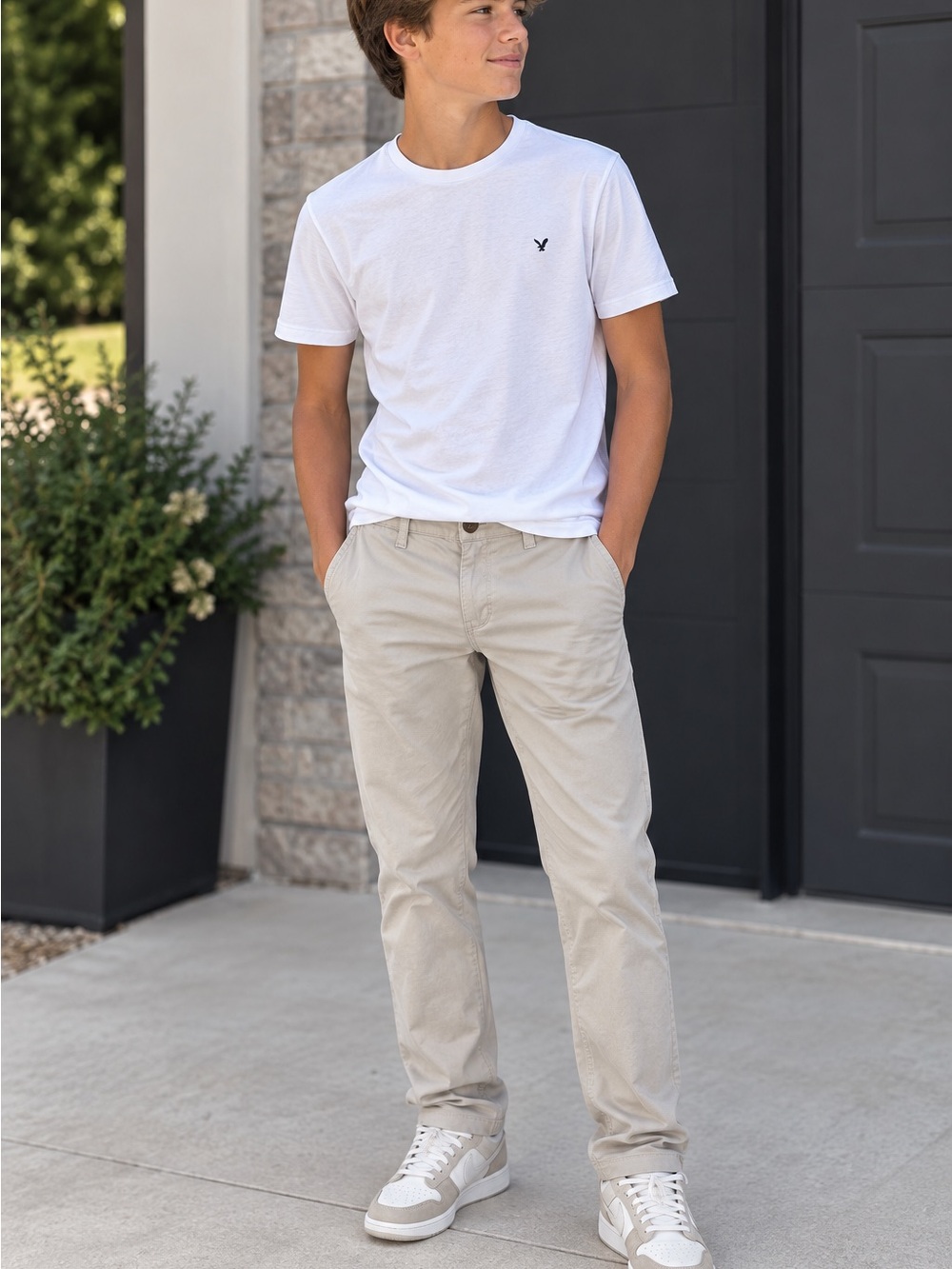 American Eagle Boys Casual Chino Pants in Light Khaki - Classic Straight Fit 12